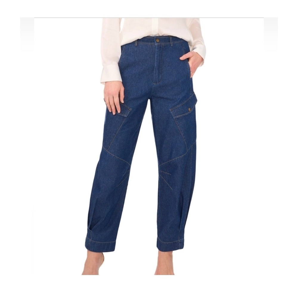 Parker Jeans Denim Cargo Pants Womens‎ 0 Barrel Leg High Waist Pockets Blue New